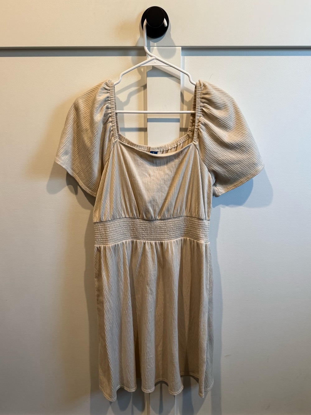 Old Navy Cream Ribbed Flutter-Sleeve Mini Dress - Medium Tall